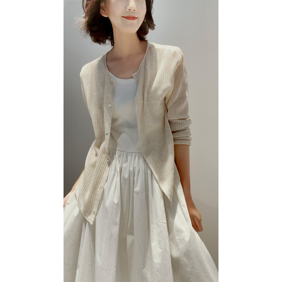 
'Body' breathing~Younger Youge Tencel hemp refreshing and breathable sunshade knitted outer cardigan looks slim and papery