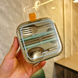 Portable 304 Stainless Steel Foldable Tableware Set for Outdoor Use, Detachable Spoon, Fork, and Chopsticks Three-Piece Set for Students