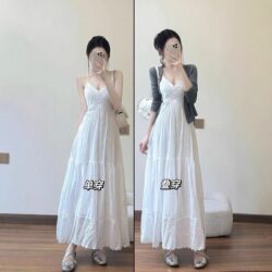 This Year's Trendy Unique and Beautiful Cardigan and Suspender Skirt Set, White Chic Spring Plus-Size Dress for Slightly Chubby Women