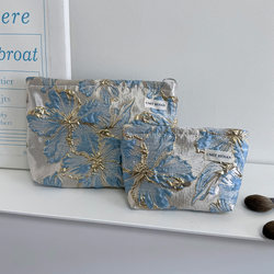 Retro Three-Dimensional Blue Floral Makeup Bag, Large Capacity, High-End Feel, Portable Travel Storage Bag, Toiletry Bag, Inner Bag