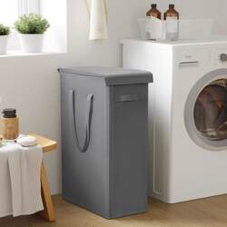 Solid Color Household Foldable Covered Laundry Basket Dirty Clothes Storage Bin Laundry Hamper Portable Large Capacity Laundry Basket