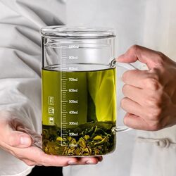 Popular Large-Capacity Glass Cup, Tea Cup, Graduated Water Cup, Men's Office Cup with Lid and Handle for Drinking Tea and Water