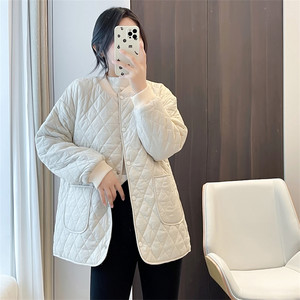 
Huiyige winter women's stand-collar cotton coat, diamond-shaped quilted cotton jacket, Korean version, loose, casual, lightweight, warm cotton coat, machine washable