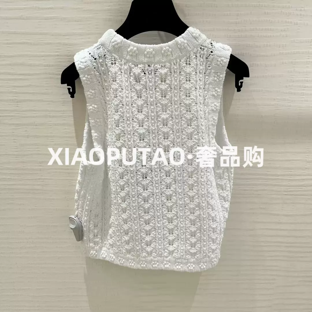 chanel/香奈儿 24p 花朵图案 女士无袖针织背心 白色