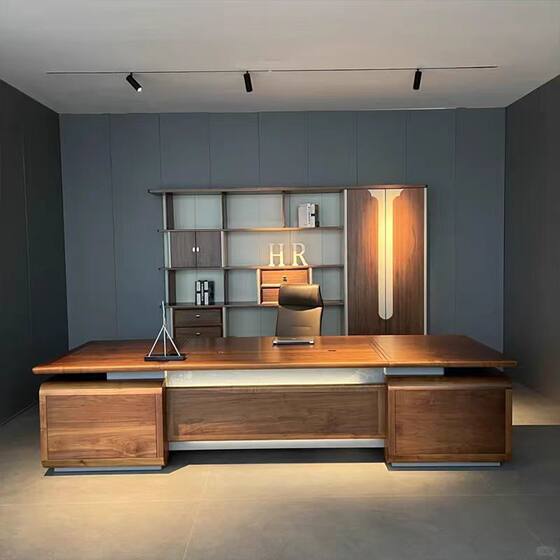
New Chinese style desk boss desk bookcase combination high-end solid wood executive desk chairman and president office furniture