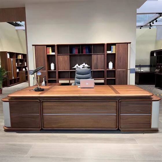 
New Chinese style chairman boss desk executive desk simple modern North American black walnut high-end office desk and chair customization