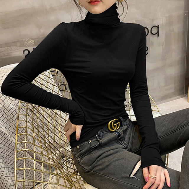 Modal Black High Collar Bottoming Shirt Women's Spring And Autumn 