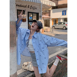 Fat Sister Spring and Summer 2026 New Style Blue Bow Sun Protection Long-Sleeved Shirt Jacket Women's Large Size Shirt Top