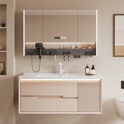 Cream-Colored Ceramic Integrated Basin Bathroom Vanity Cabinet Washbasin Sink Cabinet Combination Washstand Basin Bathroom Cabinet