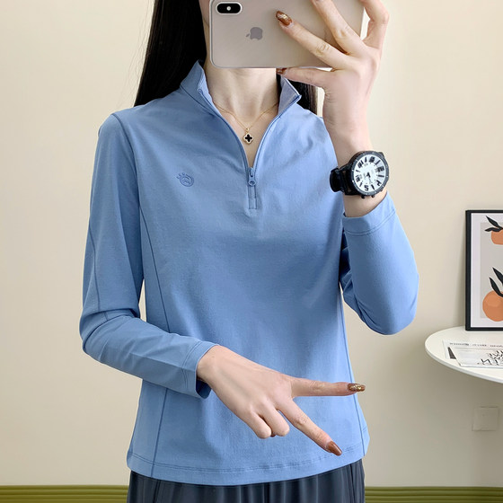 Spring and summer new outdoor quick drying clothes long-sleeved T-shirt for women hiking clothes stand collar fitness running sports stretch top for men
