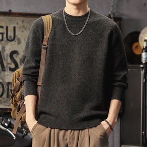 
Retro lazy woolen sweater for men in winter, high-end trendy brand warm knitted sweater with loose round neck sweater inside