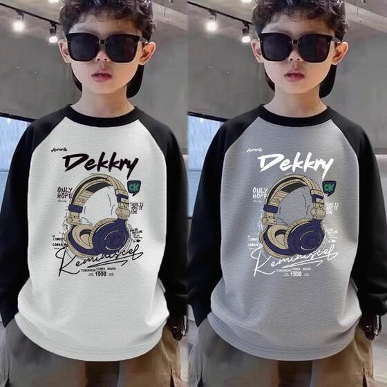 
Boys' pure cotton raglan sleeve T-shirts, spring and autumn, cool and handsome children's boys' long-sleeved tops, bottoming shirts, children's clothing