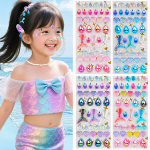 
Children's gem sticker fish tail love crystal diamond girl face makeup performance baby reward sticker