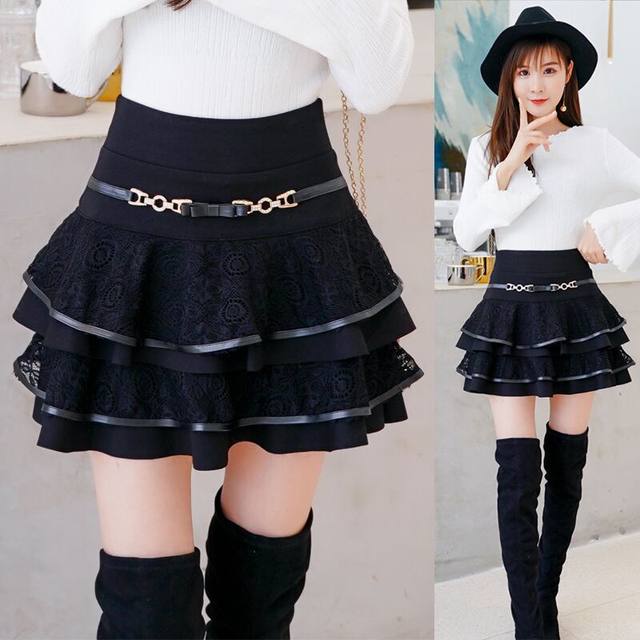 Lace cake skirt pleated short skirt for women in spring and summer new high-waisted slim large size versatile A-line puffy skirt