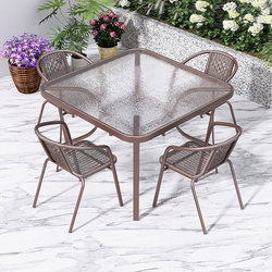 Outdoor Table and Chair Set with Umbrella for Courtyard Leisure, Open-Air Milk Tea Shop, Outdoor Balcony Rattan Chair Three-Piece Set, Waterproof and Sun-Proof