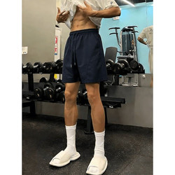 Navy Blue Quick-Drying Sports Shorts for Men, Summer American-Style Diagonal Cut Fitness Pants, Casual Training Quarter Pants for Outdoor Wear