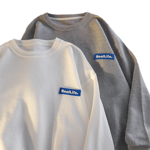 
Waffle sweatshirt for women in spring and autumn 2025 thin loose and versatile slim and simple style round neck hatless top jacket