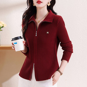 
Angora red zipper sweater jacket for women in autumn and winter 2025 super hot autumn outfit new red knitted cardigan top
