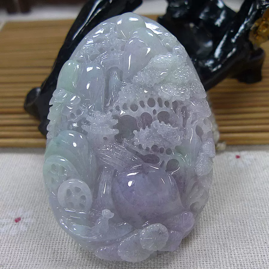 天然翡翠A級 手工細密雕 山水紋 吊墜 根付 裝身具 希少貴重 天然翡翠冰糯種吊墜山水雕刻玉石吊墜男女適用玉墜項鍊緬甸