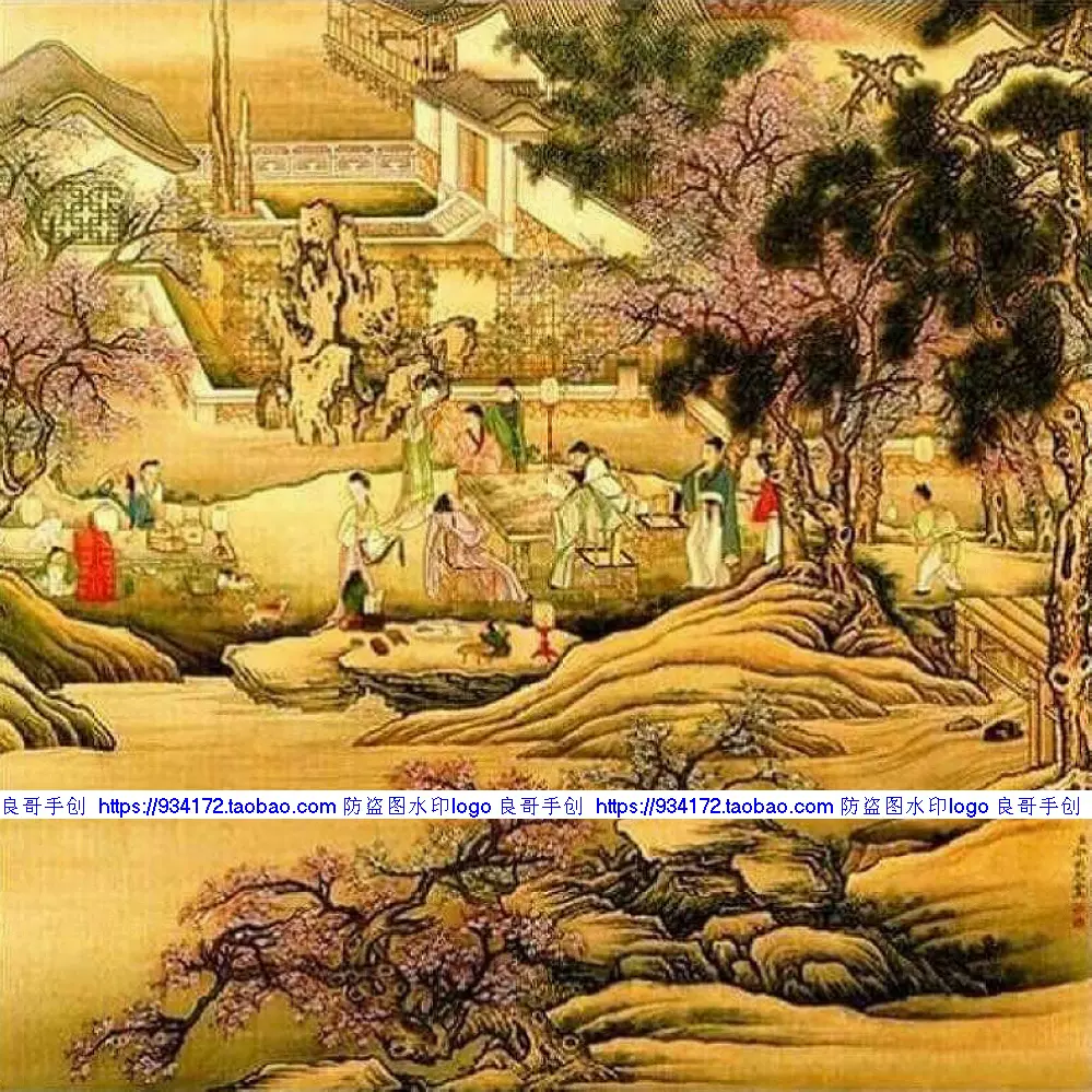 线绣 满绣印花印布包邮 古画名画 春夜宴桃李园图十字绣 秉烛夜游-Taobao