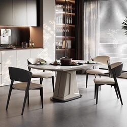 Light luxury retractable slate dining table and chair combination square and round dual-purpose multi-functional household dining table with induction cooker for large and small apartments
