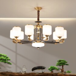 New Model of New Chinese-Style All-Copper Chandelier, Living Room Lamp, Golden Pine Welcoming Guests, All-Copper Branch-Shaped Chandelier, Led Modern Minimalist Main Light