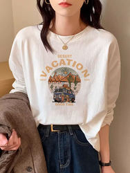 Pure Cotton Long-Sleeved T-Shirt for Women 2025 New Spring, Autumn and Winter Fleece-Lined Fashionable and Age-Reducing Inner Layering Shirt Top