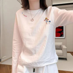 White Pure Cotton Long-Sleeve T-Shirt for Women, 2025 New Winter Fleece-Lined Inner Layer, Early Autumn Chic and Unique Top