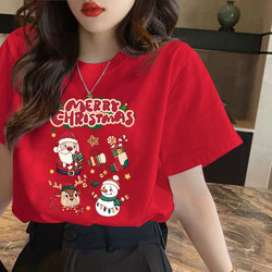 Christmas T-Shirt 2026 Red Christmas Clothes Reindeer T-Shirt New Year Short-Sleeved Unisex Loose Fit