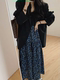 Retro blueberry floral skirt for women in summer mid-length pleated skirt loose and versatile draped chiffon skirt umbrella skirt
