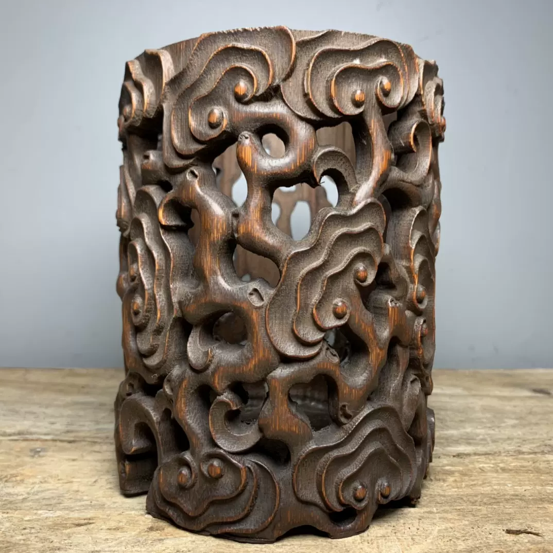 旧藏 小葉黄楊木 精細彫刻 筆洗 文房具 古玩杂项旧藏小叶黄杨木太白醉酒笔筒摆件文房用品