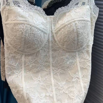 2025 autumn new French lace vest line integrated cup suspender beautiful back women's hair gathering soft support vest