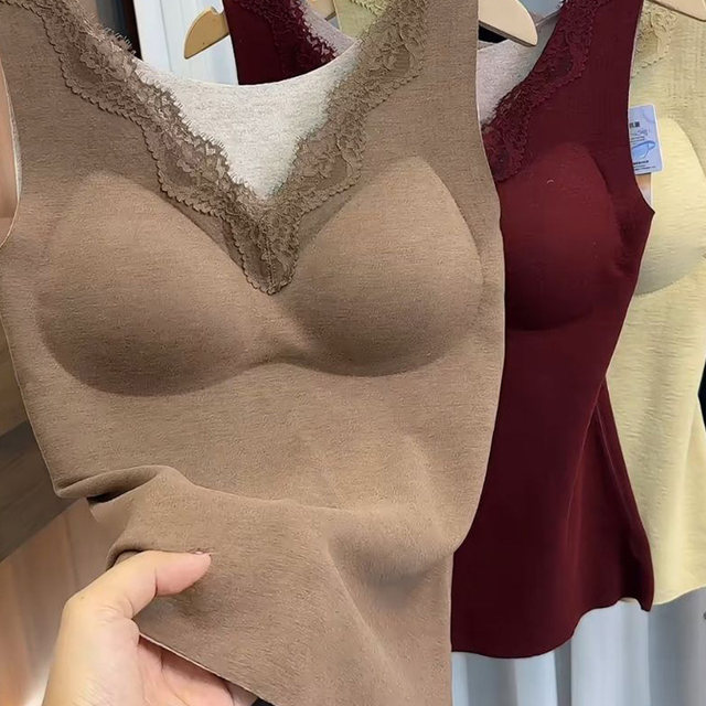 
2025 autumn and winter new style double-sided brushed warm sling beautiful back female eyelashes lace V-neck skin-friendly cashmere vest