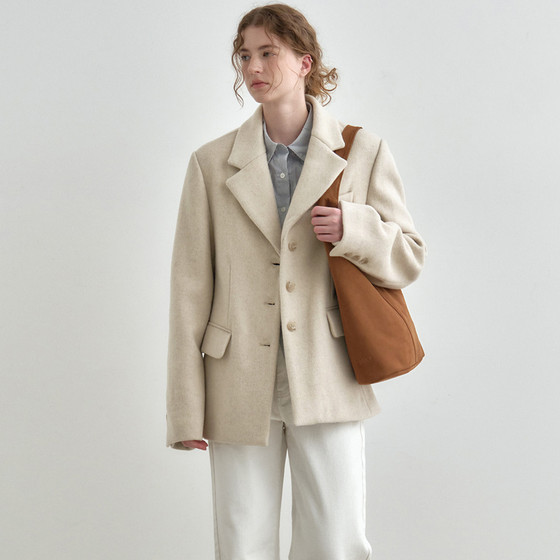 
Korean single high quality! Wool temperament mid-length coat woolen jacket