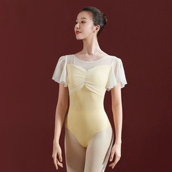 Factory Direct Sales Dance Clothing Short-Sleeved Cream-Colored Ballet Practice Clothes Aerial Yoga Gymnastics Clothes Adult Women's Body Suit