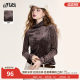 Fairy Pocket Retro Coffee Velvet High Neck Long Sleeve T-shirt Women's 2025 Spring New Pure Temperament Top