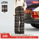 Fairy pocket slack retro plaid casual wide-leg pants for women 2025 spring new style pants