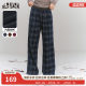 Fairy's Pocket Retro Plaid Straight Velvet Pants Women's 2024 Winter New Loose Drawstring Wide Leg Pants