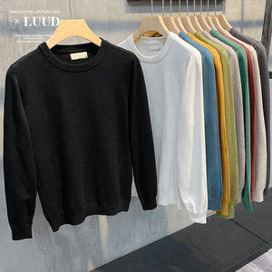 Luud winter pure color round neck sweater men's warm slimming wild sweater Korean krane
