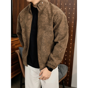 
LUUD Maillard matte tree texture texture winter warm PU leather jacket men's deconstructed line stand-up collar jacket