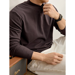 
LUUD American retro men's double-sided German velvet inner layering shirt, comfortable and skin-friendly winter half turtleneck long-sleeved T-shirt