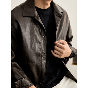 
LUUD urban commuter shiny old washed leather jacket men's autumn and winter casual lapel PU leather motorcycle jacket