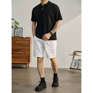 
LUUD Men's summer white small straight shorts breathable cool suit pants half elastic waist casual mid-sized pants