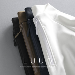
LUUD retro simple half-zipper pullover sweatshirt men's winter trendy brand versatile inner double-sided fur base shirt