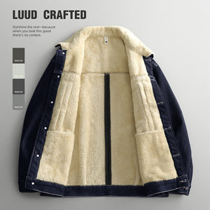 
LUUD Neriga velvet leisel denim jacket for men's winter warm lapel single-breasted jacket