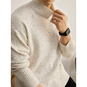 
LUUD elegant commuter men's turtleneck inner sweater autumn and winter wool blend colorful dot jacquard bottoming sweater