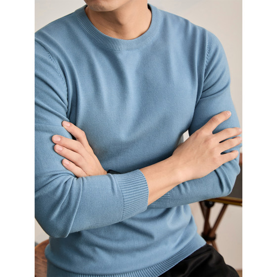 
LUUD plain elegant men's skin-friendly modal base layer autumn and winter warm slim round neck sweater