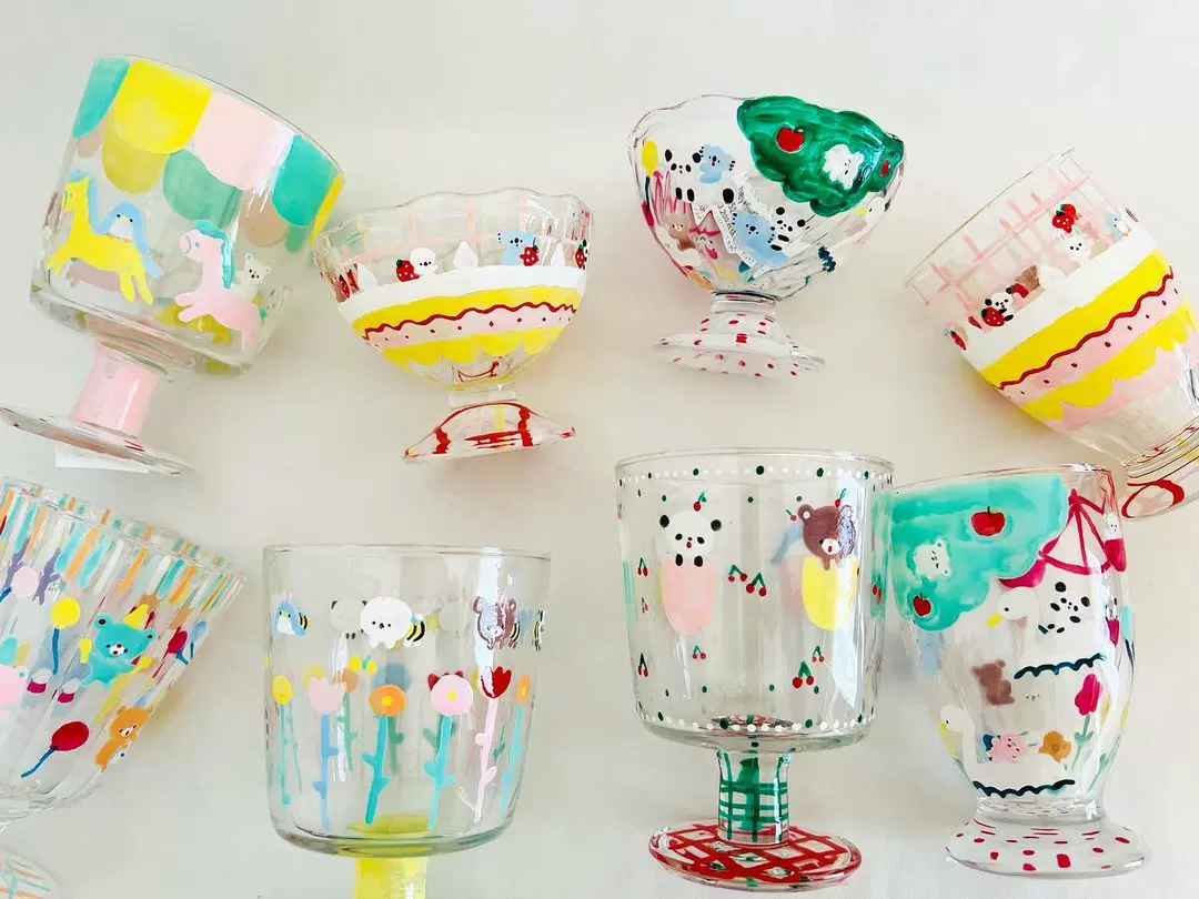 日本大迫友紀手工玻璃杯磨砂花瓶菱格紋南瓜造型玻璃器皿小碟