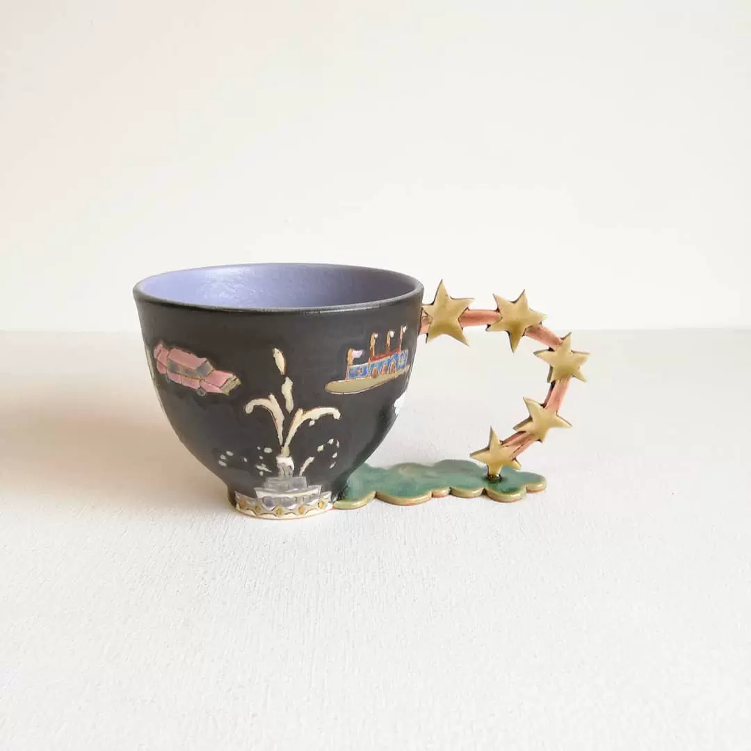 日本作家深堀知子造型陶瓷马克杯海底世界章鱼蝴蝶游泳人-Taobao