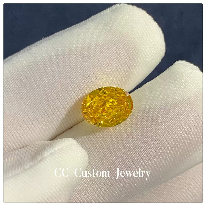 custom人工科技黄钻金黄色裸石2克拉7*9mm蛋形椭圆镶嵌戒指项链-Taobao